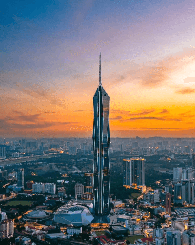 Merdeka 118 tower rising above Kuala Lumpur at sunset