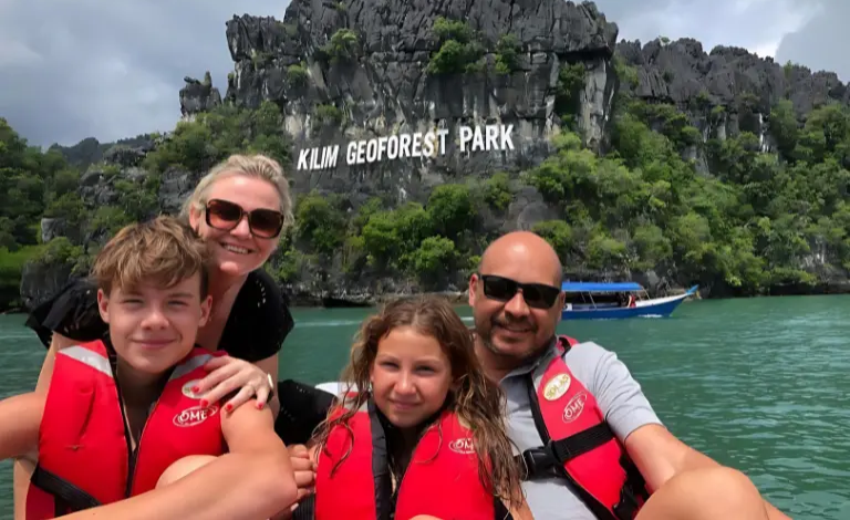 Family boat tour at Kilim Geoforest Park in Langkawi Malaysia